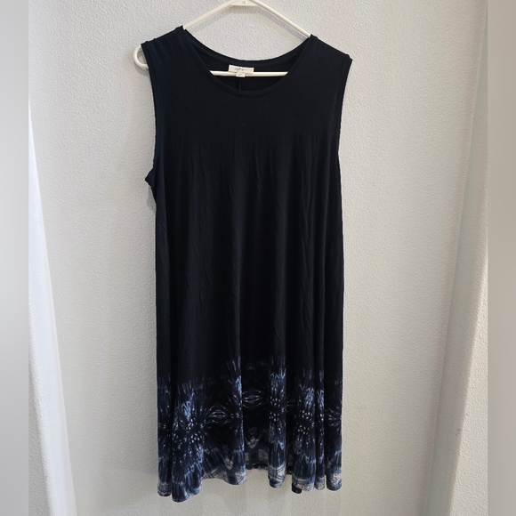 Style & Co. navy blue sleeveless t-shirt dress with patterned hem line size 1x - Picture 1 of 6